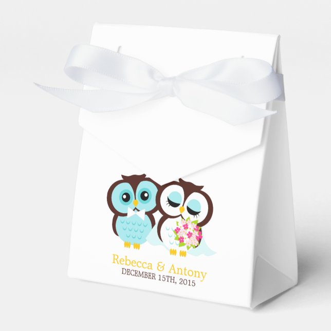 Bride and Groom Owls Wedding Favor Box (Front Side)