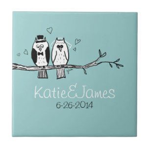 Bride and Groom Owls Wedding Tile
