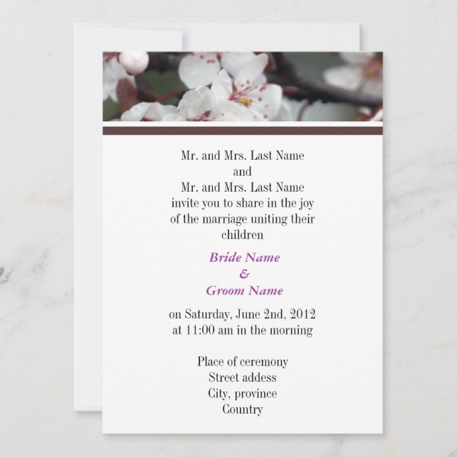 Bride and Groom parents, wedding invitation (Front)