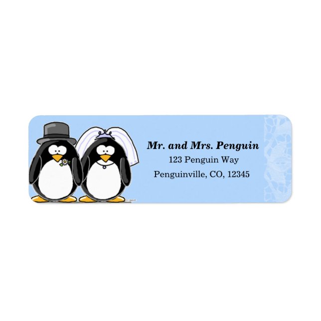 Bride and Groom Penguin return address labels (Front)