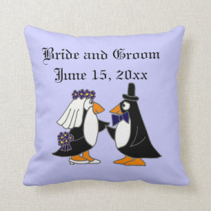 Bride and Groom Penguin Wedding Art Throw Pillow