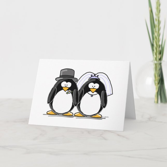 Bride and Groom Penguins Card (Front)