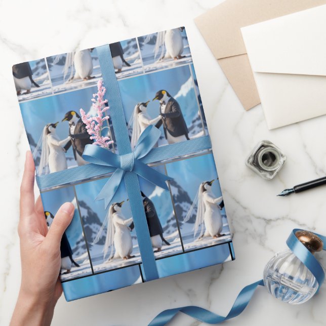 Bride and Groom Penguins Dancing On Ice Wrapping Paper (Gifting)