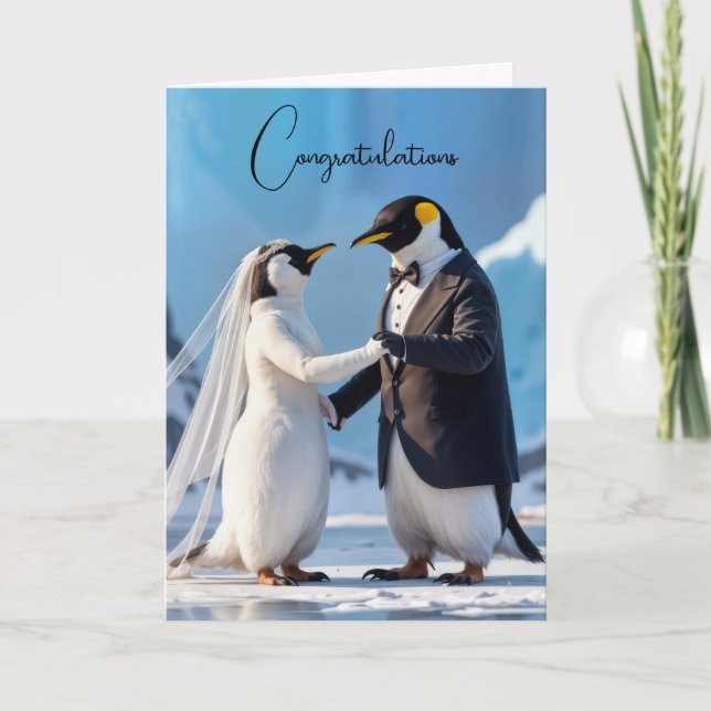 Bride and Groom Penguins On an Iceberg Card (Front)