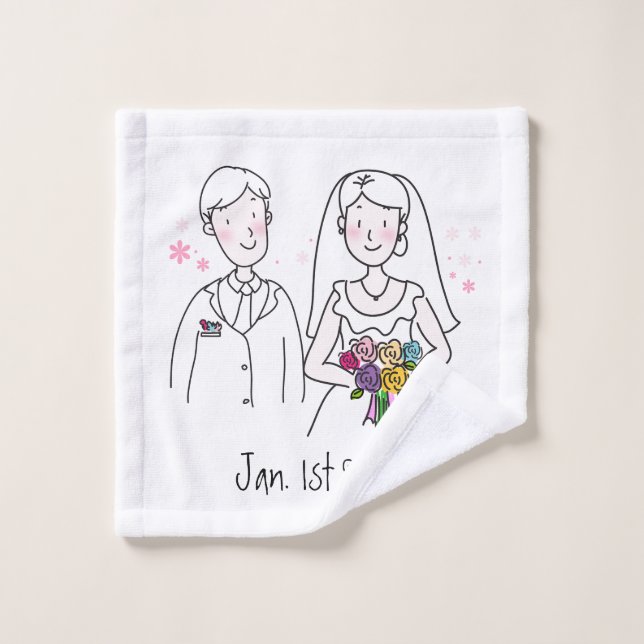 Bride And Groom Personalized Bath Towel Set (Wash Cloth)