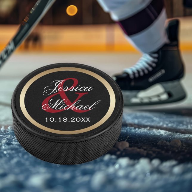 Bride and Groom Personalized Keepsake Hockey Puck (Personalize with your names and wedding or engagement date.)