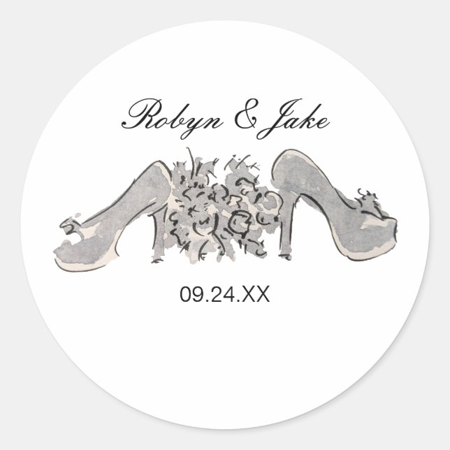 Bride and Groom Personalized Names Elegant Classic Classic Round Sticker (Front)