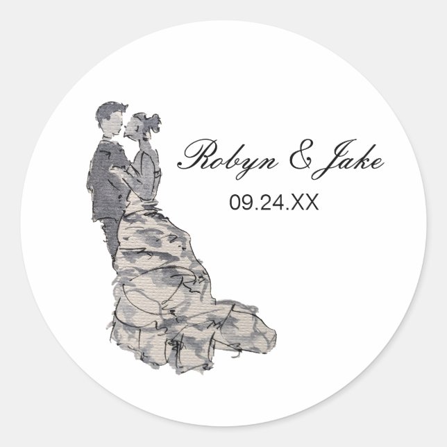 Bride and Groom Personalized Names Elegant Classic Round Sticker (Front)