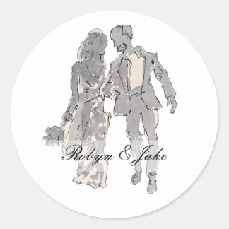 Bride and Groom Personalized Names Elegant Classic Round Sticker