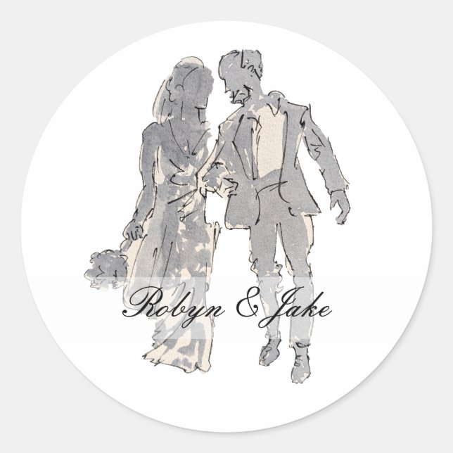 Bride and Groom Personalized Names Elegant Classic Round Sticker (Front)