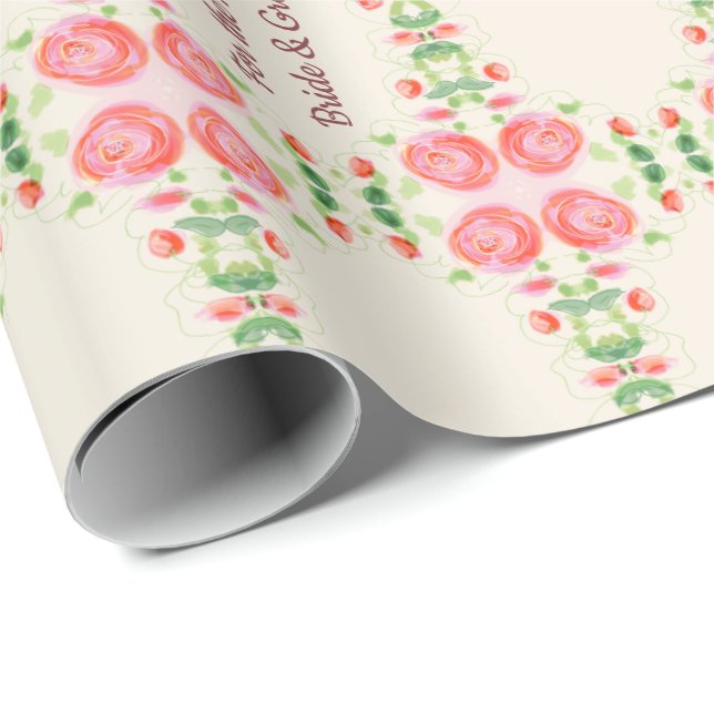 Bride and Groom Pink Rose Wrapping Paper (Roll Corner)