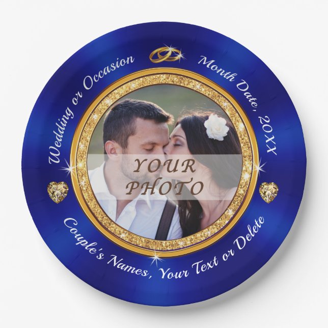 Bride and Groom Plates, Personalized and Photo Paper Plate (Front)
