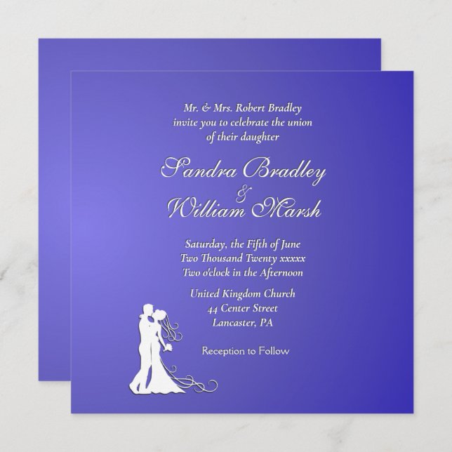 Bride and Groom Purple Lotus Wedding Invitation (Front/Back)