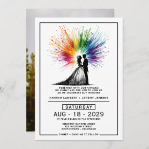 Bride and Groom Rainbow Burst Wedding Invitation