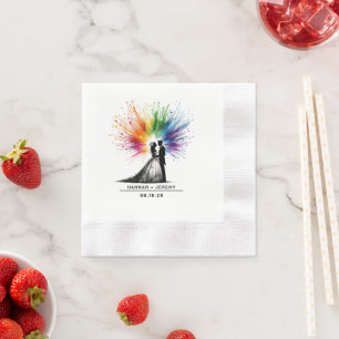 Bride and Groom Rainbow Burst Wedding Napkin