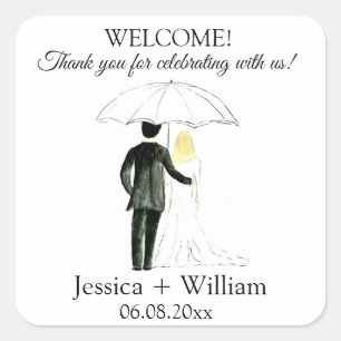 Bride and Groom Rustic Modern Wedding  Square Sticker