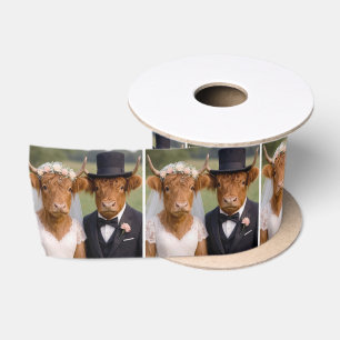 Bride and Groom Scottish Highland Cows Satin Ribbon