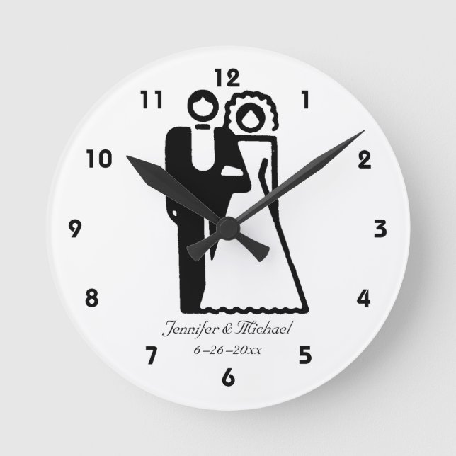Bride And Groom Silhouettes Wedding Round Clock (Front)