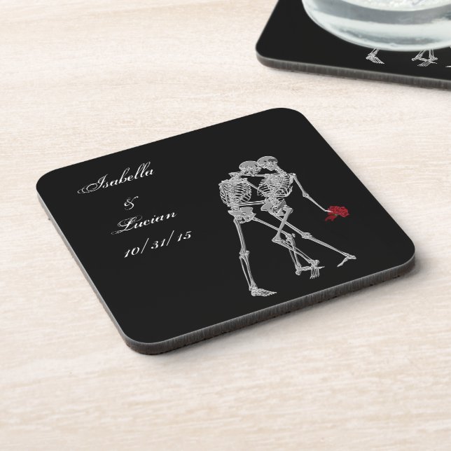Bride and Groom Skeletons Goth Coasters (Left Side)