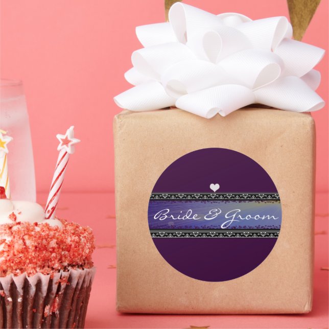 Bride and Groom Sun Rays Vellum and Borders Classic Round Sticker (Party)