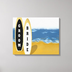 Bride and Groom Surf Boards Wrapped Canvas Art