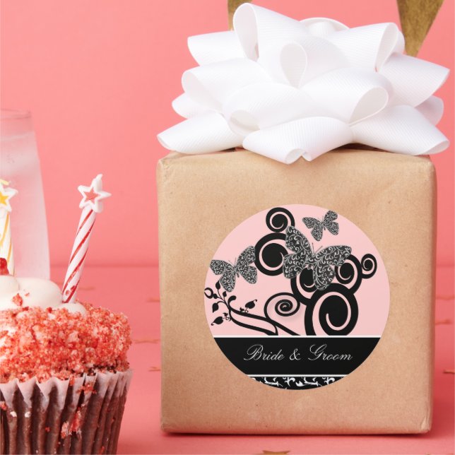 Bride and Groom Swirl & Butterfly Sticker (Party)