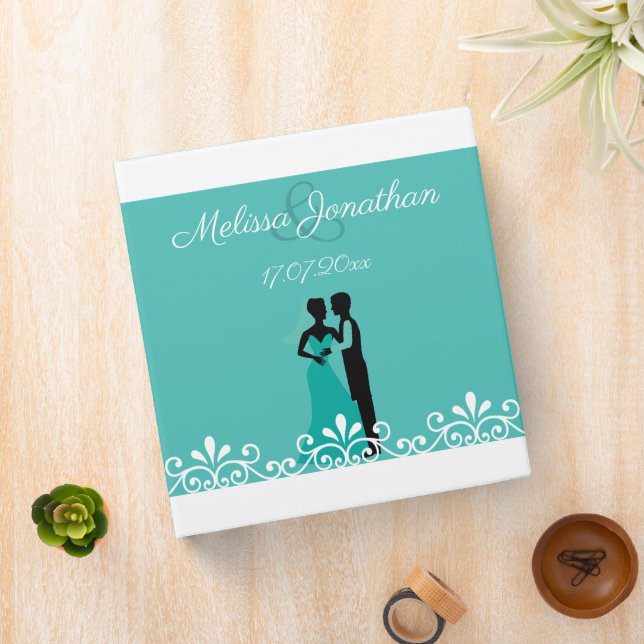 Bride and Groom Teal Elegant Wedding Album Binder (In Situ)