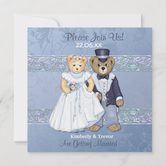 Bride and Groom Teddy Bear Wedding Invitation (Front)