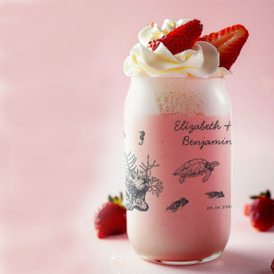 Bride and Groom Under Water Sealife Beach Wedding Can Glass