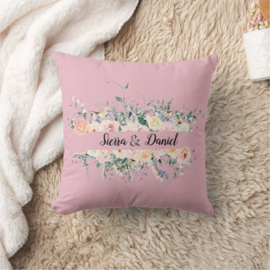 Bride and Groom Watercolor Flowers Custom Throw Pillow