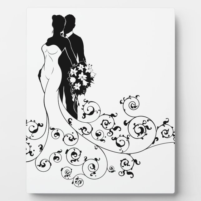 Bride and Groom Wedding Bridal Dress Silhouette Plaque (Front)