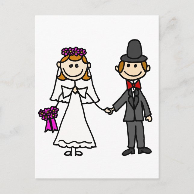 Bride and Groom Wedding Cartoon Postcard (Front)