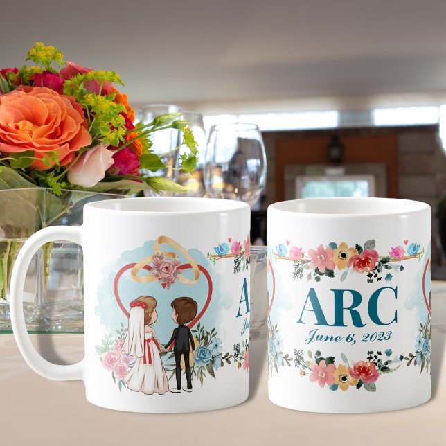 Bride and Groom Wedding Date Monogram Anniversary Coffee Mug (Creator Uploaded)