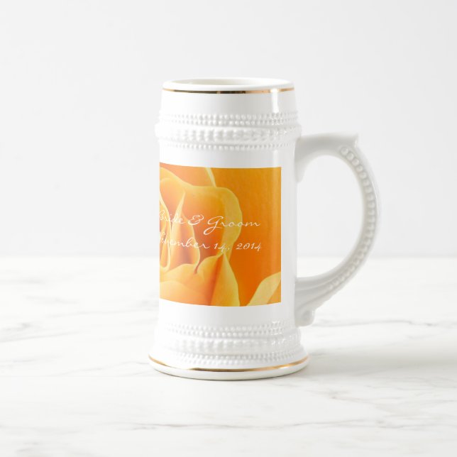 Bride and Groom Wedding Date Stein Orange Roses (Right)