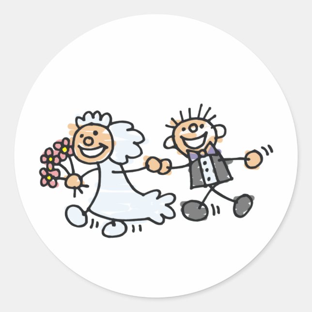 Bride And Groom Wedding Elope Elopement Classic Round Sticker (Front)