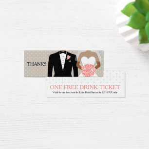 Bride and groom wedding free drink voucher card