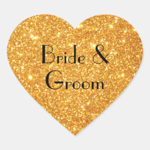 Bride and Groom Wedding Gold Glitter Photo Heart Sticker