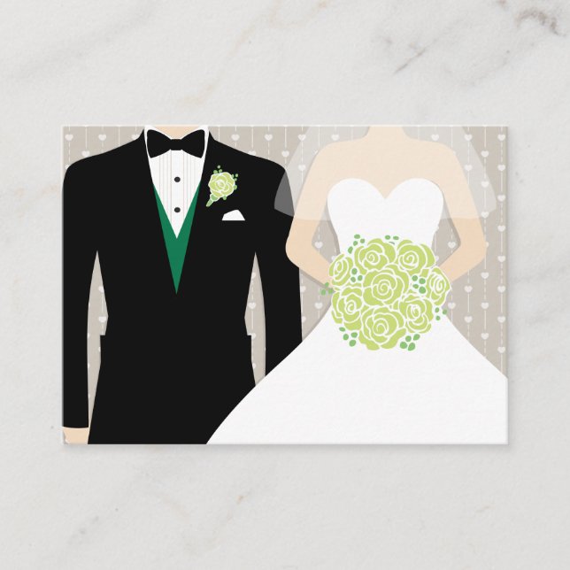 Bride and groom wedding green info enclosure card (Front)