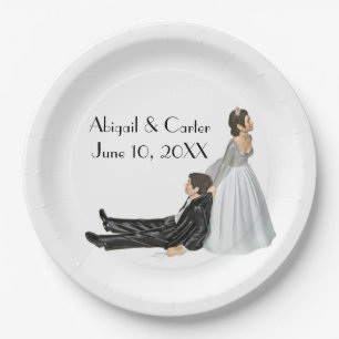 Bride and Groom Wedding Humour On White Paper Plate