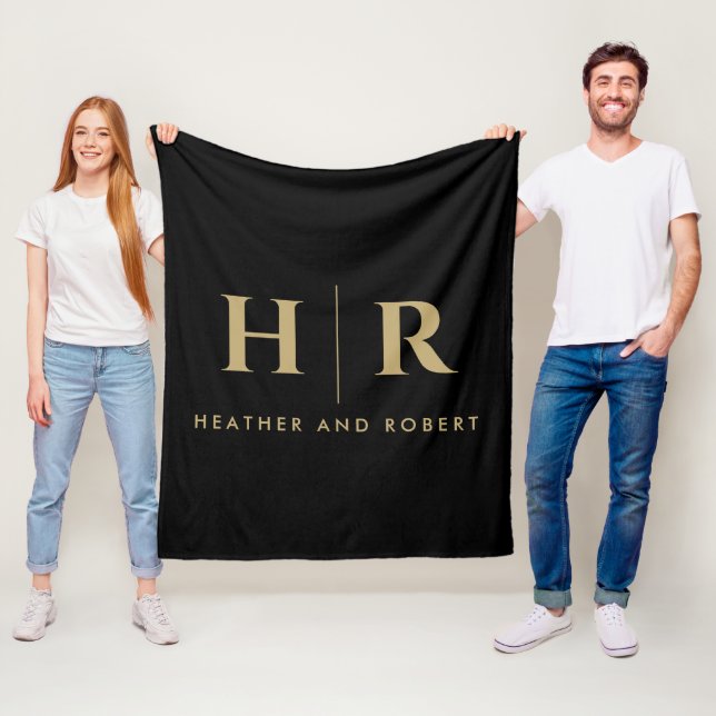 Bride and Groom Wedding Monogram Minimalist Modern Fleece Blanket (In Situ)