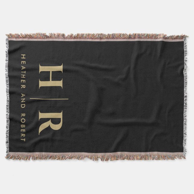 Bride and Groom Wedding Monogram Minimalist Woven Throw Blanket (Front)
