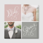 Bride and Groom Wedding Photo Collage Magnet<br><div class="desc">Capture and showcase your special moments with this customizable wedding magnet. Add your favourite pictures from your wedding day to this two-photo bride and groom collage. Other colours are available.</div>