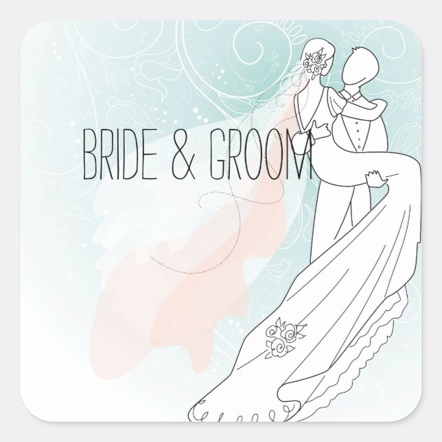 Bride and Groom Wedding Square Sticker (Front)