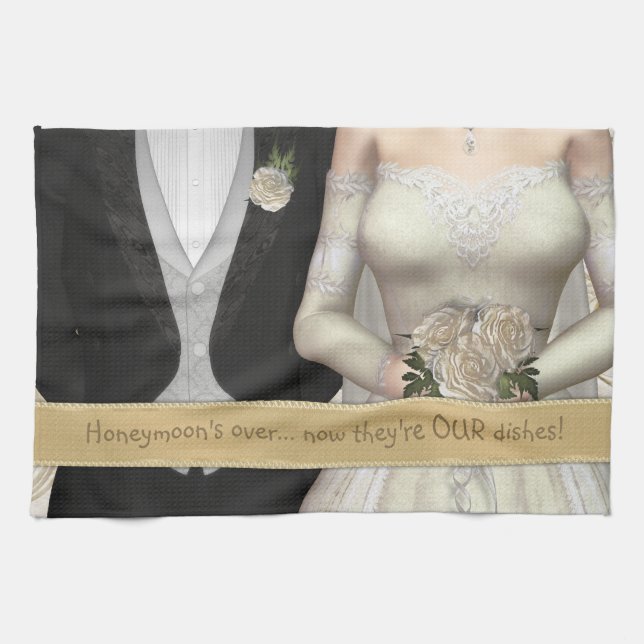 Bride and Groom (white) Funny Dish Towel (Horizontal)