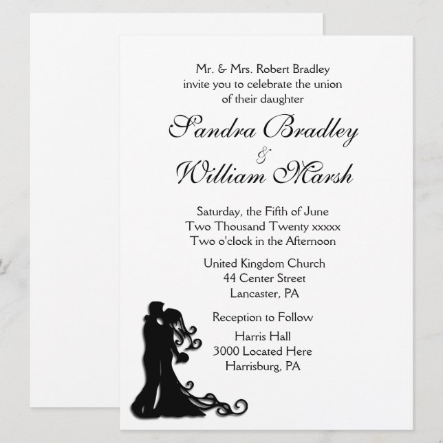 Bride and Groom White Invitation (Front/Back)