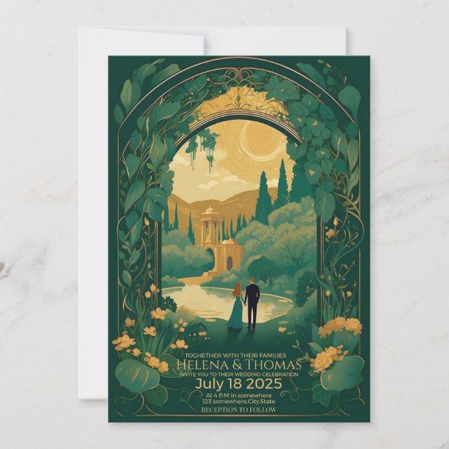 Bride and groom with brown hair  invitation (Front)