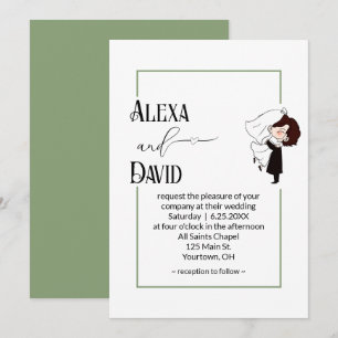 Bride and Groom with Sage Green Border Invitation