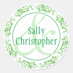 Bride and groom's names together. classic round sticker