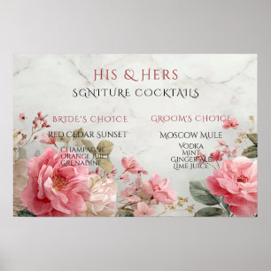 Bride and Grooms Signature Cocktails Pink Roses Poster