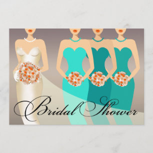 Bride and her Brdesmaids Bridal Shower   teal Invitation